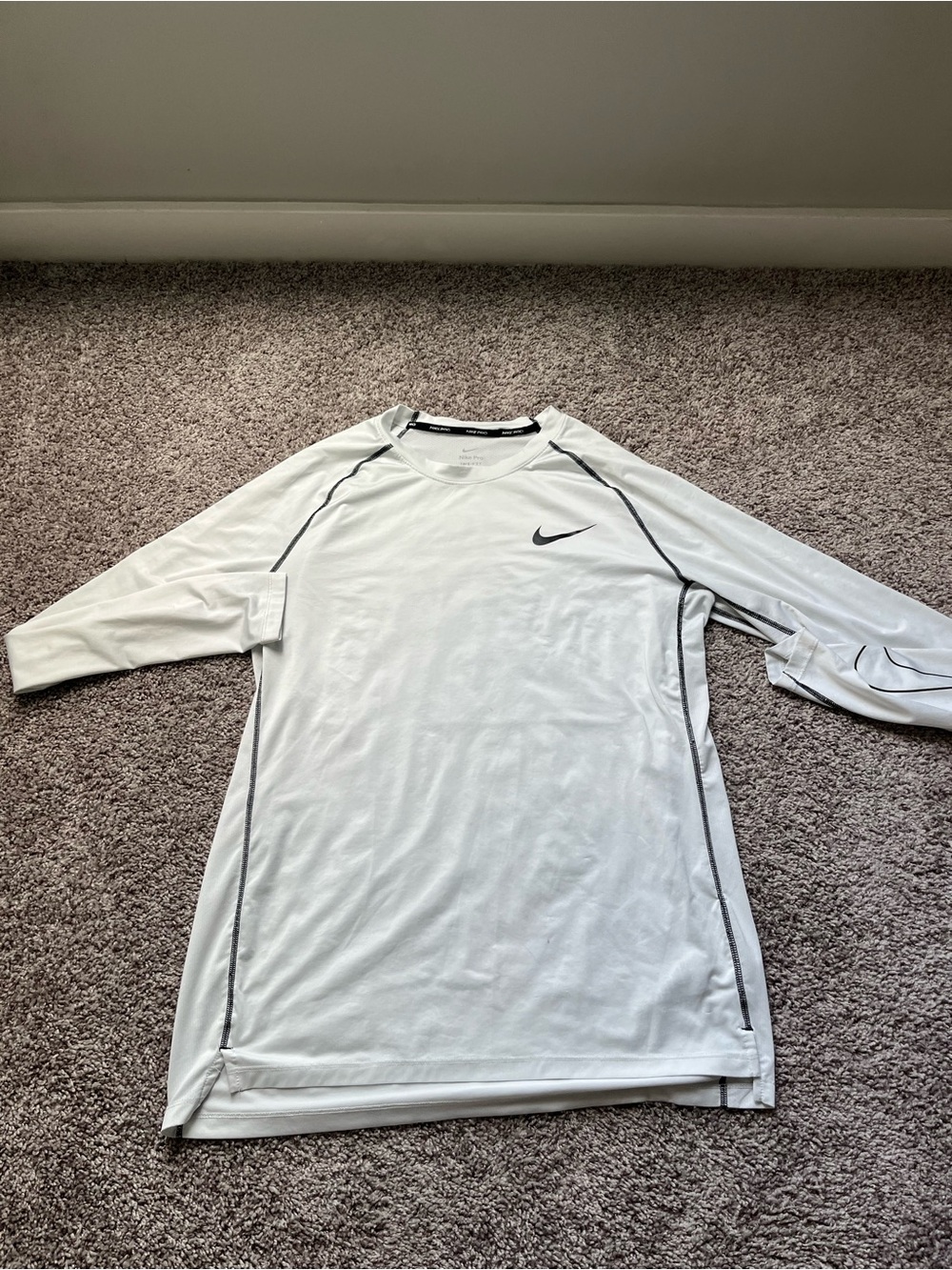 Nike White Long-Sleeve Performance Top with Black Trim